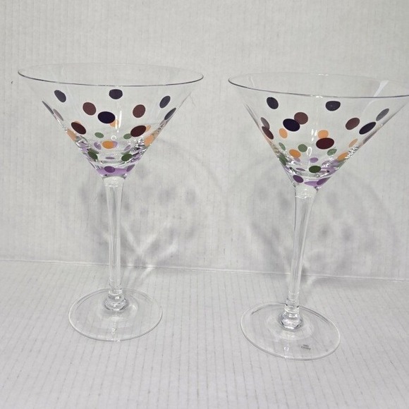 Unbranded Other - Pampered Chef  Polka Dot Martini Cosmo Glasses (2) Multi Color Dot Cocktail